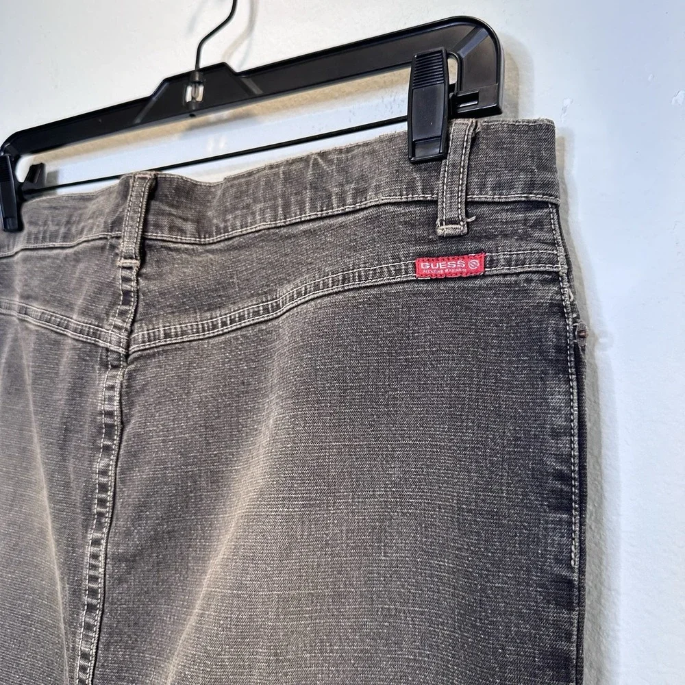 Deadstock Guess Skirt Womens 31 Stretch Denim Maxi Lace Sheer Front Slit Y2K 90s